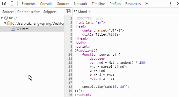 Debugger statement breakpoint